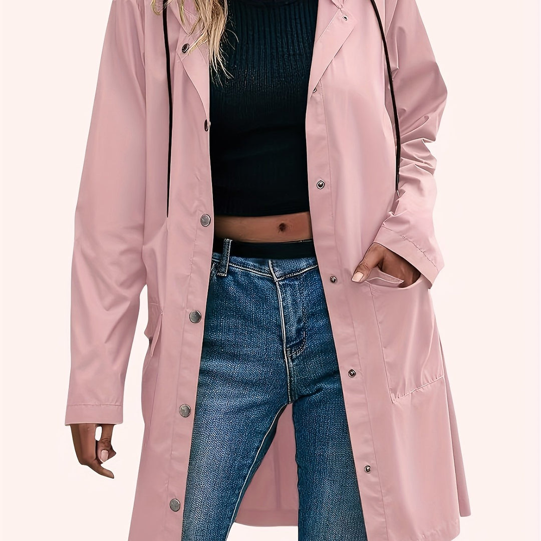 Effortless Trench Coat for Women with Hooded Button Front Longline Pocket Style