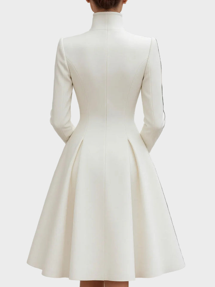 Vinira | Elegant Double-Breasted Flared A-Line Coat Dress