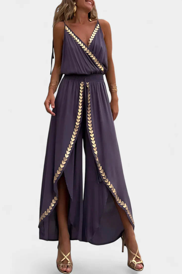 Donatilla Jumpsuit with Gold Details and Open Back