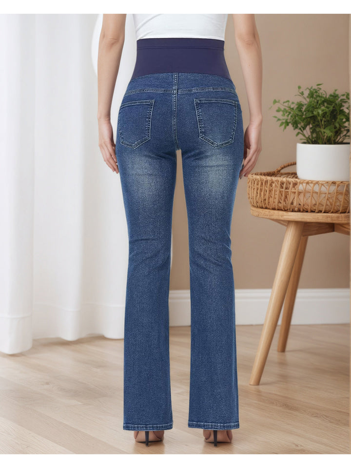 Effortless Denim Maternity Jeans for Women with Belly Panel Flare Leg Stretch Casual Style
