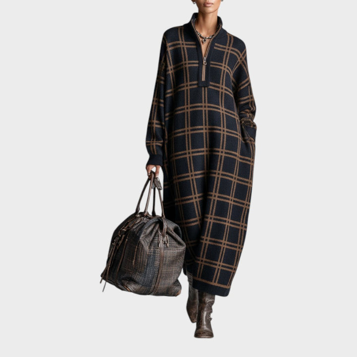 Vassia | Women's Loose Frame Maxi Wool Dress with Zipper
