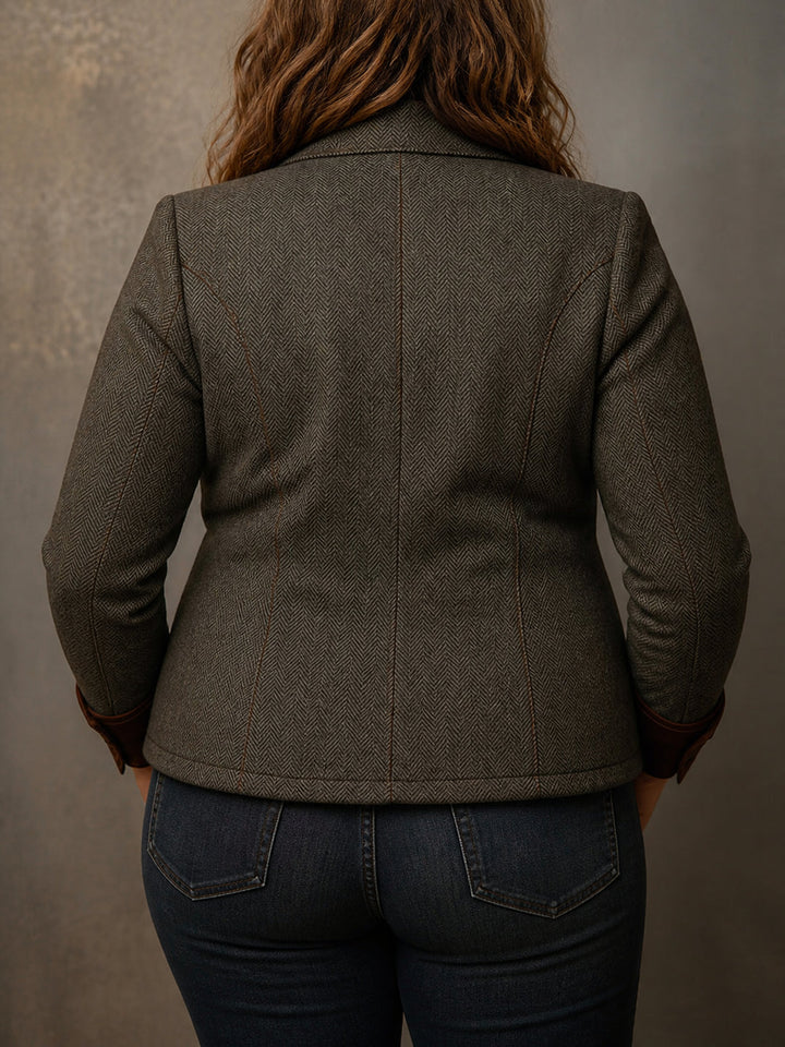 Herringbone blazer lapel and trim detail