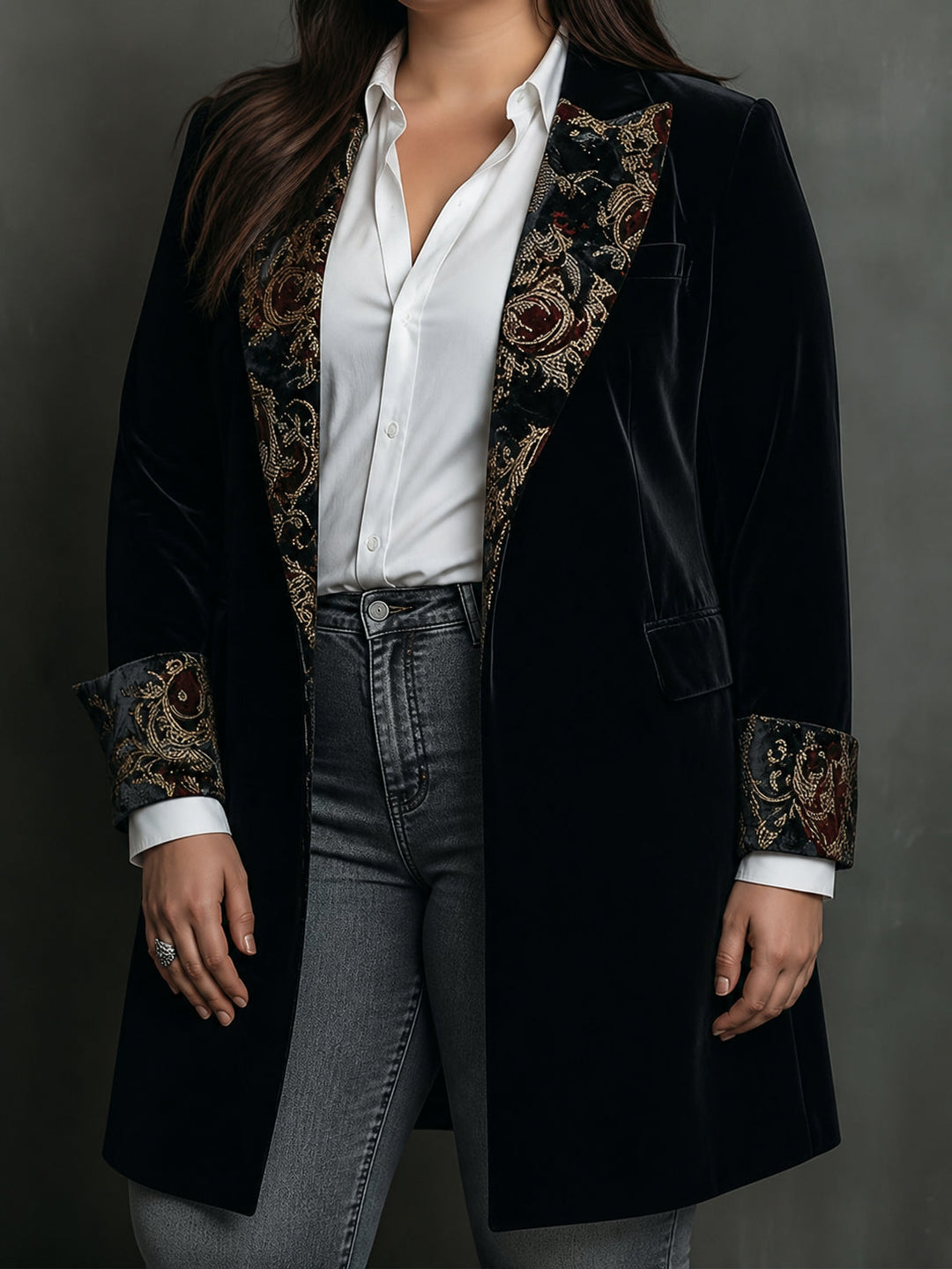 Baroque embroidered blazer front detail