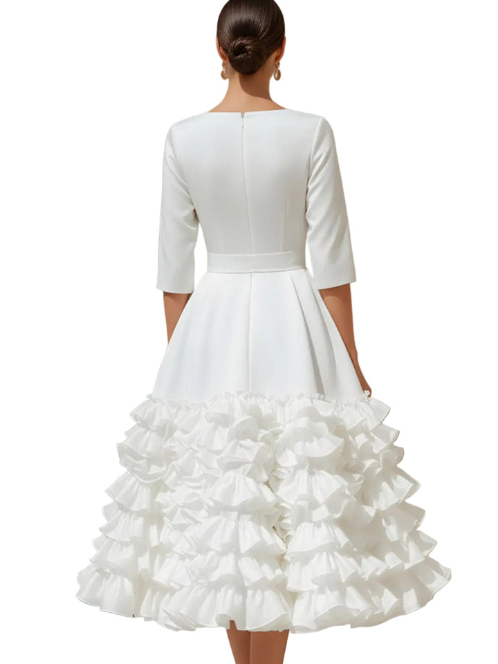 Brooke | Belted Ruffled-Hem Midi Dress