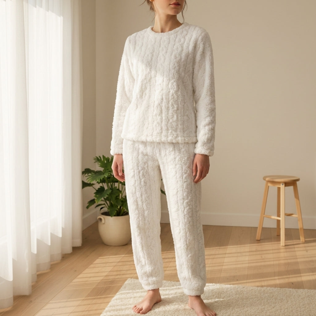 Women's Fluffy Fleece Pajama Set - Arezzo Long Sleeve Winter Loungewear