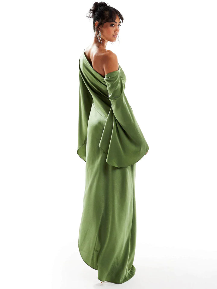 Yenny Asymmetrical Hem Satin Maxi Dress