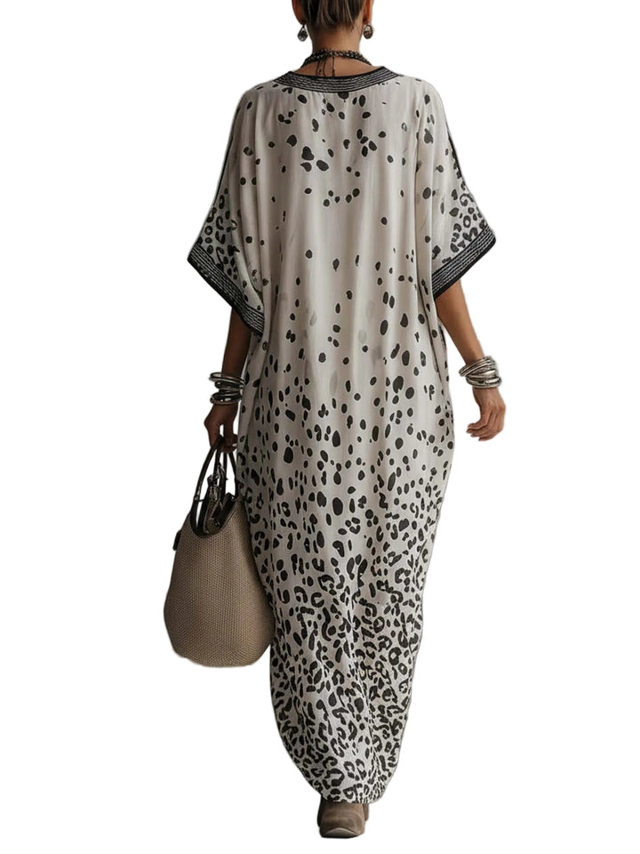 Elena - Light Gray Gradient Leopard Print Chiffon Maxi Dress