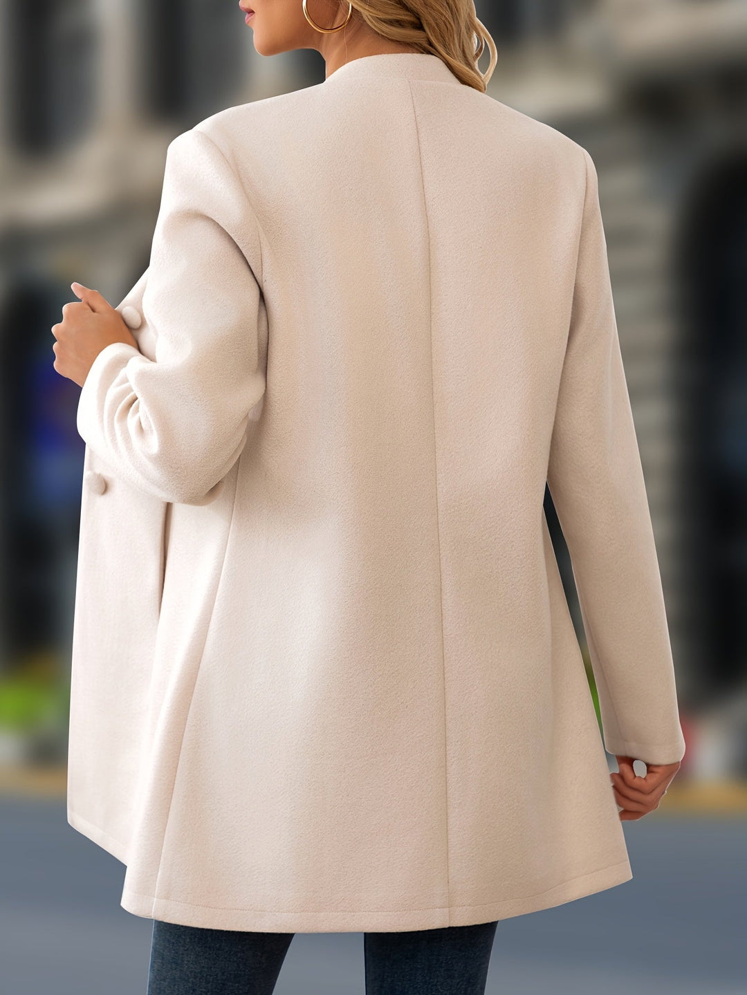 Elegant Wool Coat for Women with Stand Collar Button Front Belted Waist