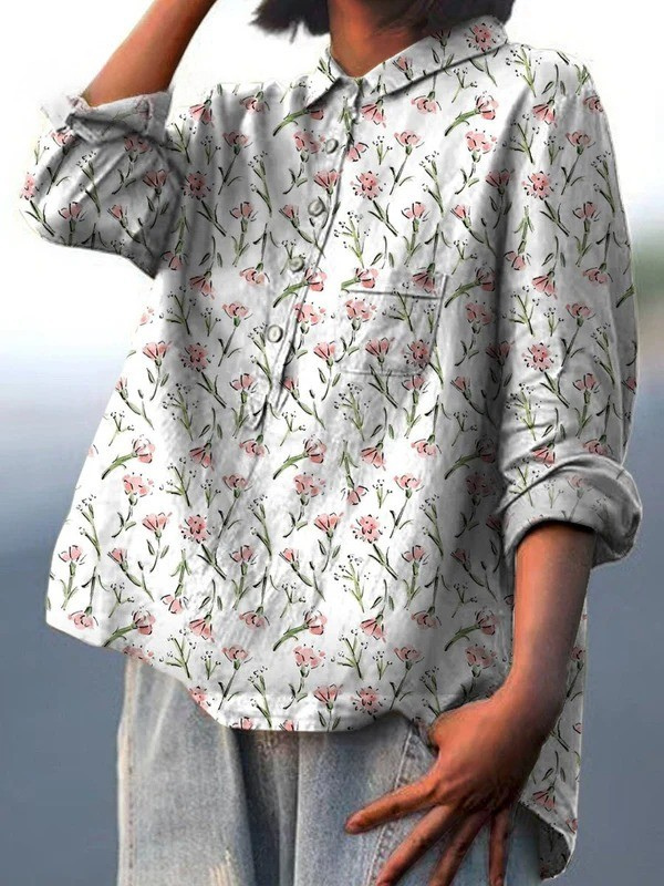 Pink Spring Floral Repeat Pattern Printed Women's Casual  Shirt