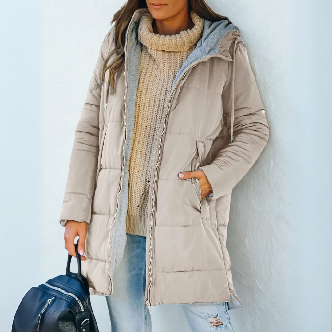 Elegant Puffer Jacket for Women with Hooded Zip Front Drawstring Waist Relaxed Style