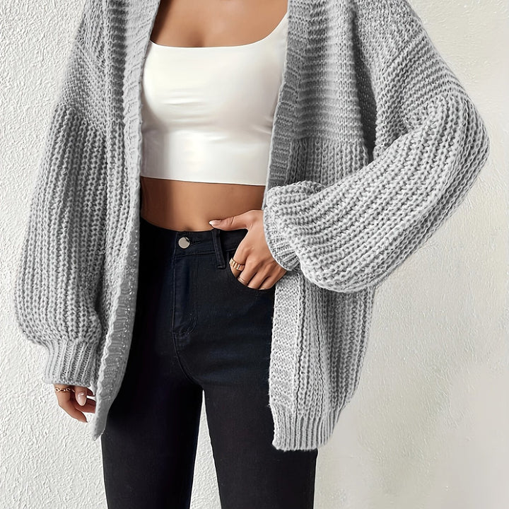Comfortable Chunky Knit Cardigan for Women with Open Front Balloon Sleeve Oversized Relaxed Style