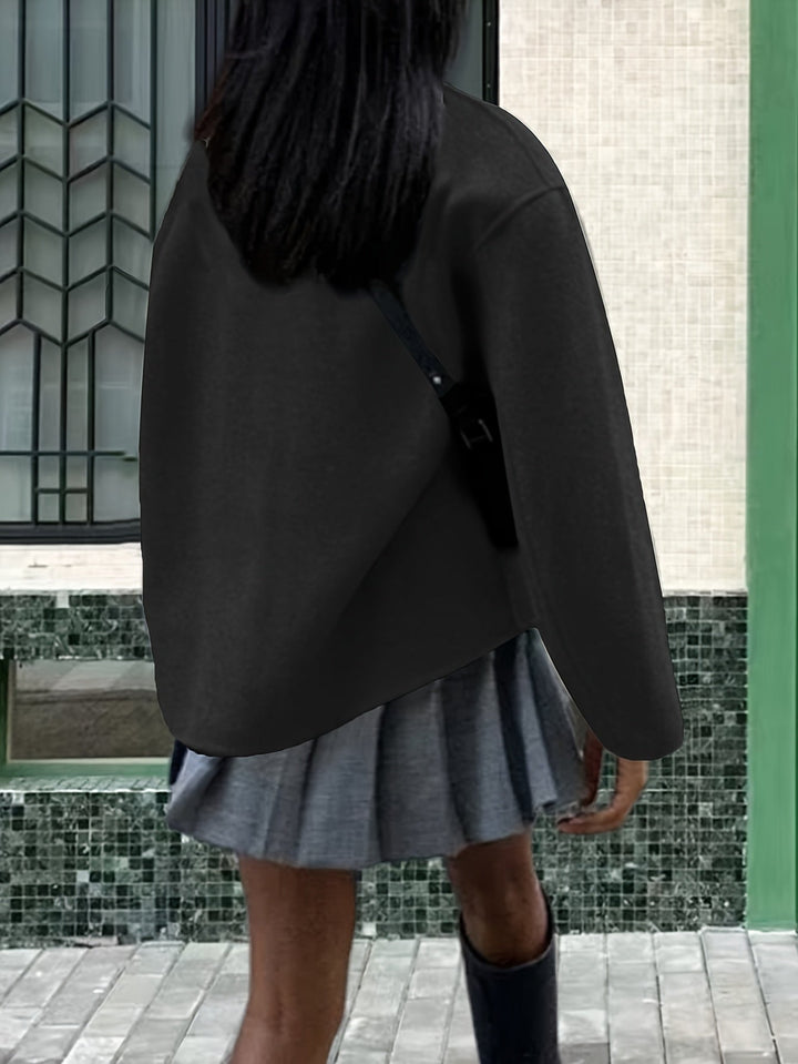 Effortless Wool Pea Coat for Women with Stand Collar Long Sleeve Double Breasted Oversized Casual Style