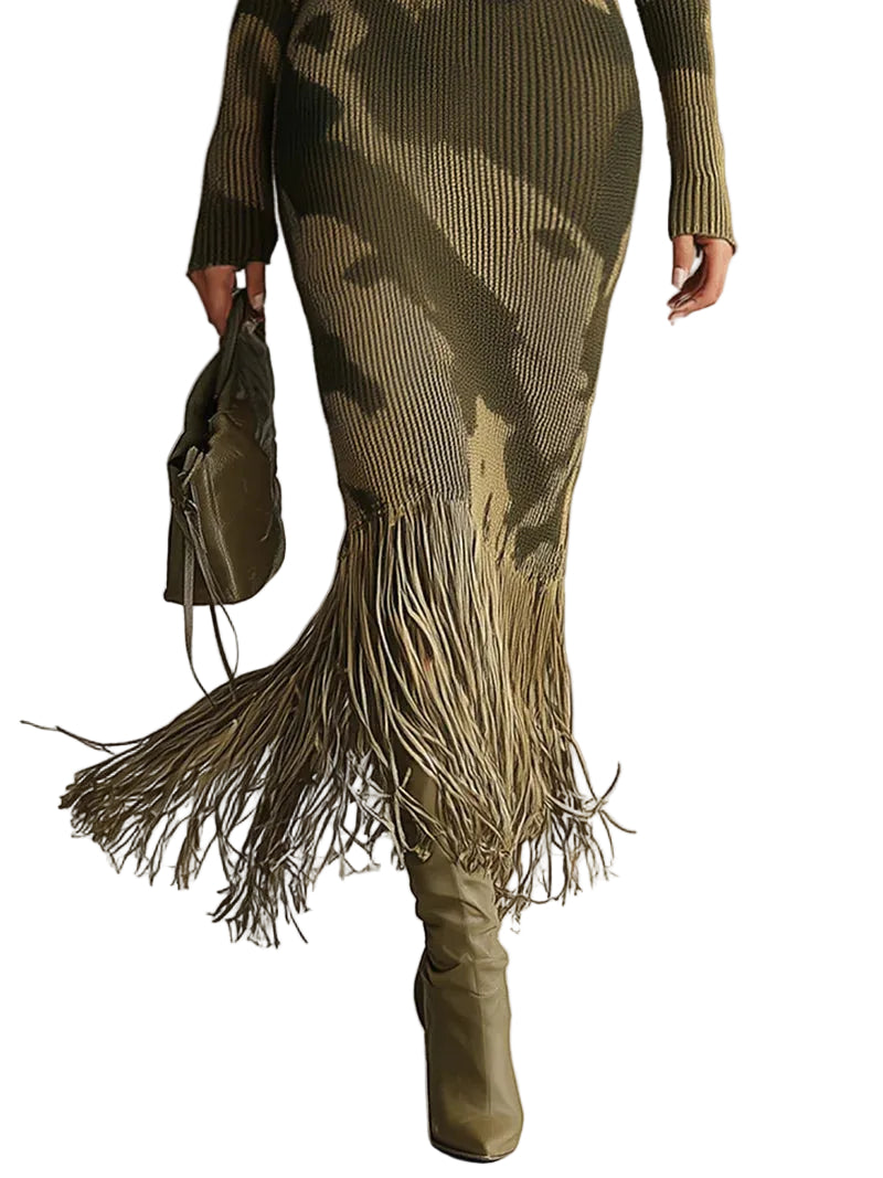 camo knit dress Camo Puff Sleeve Sweater Dress