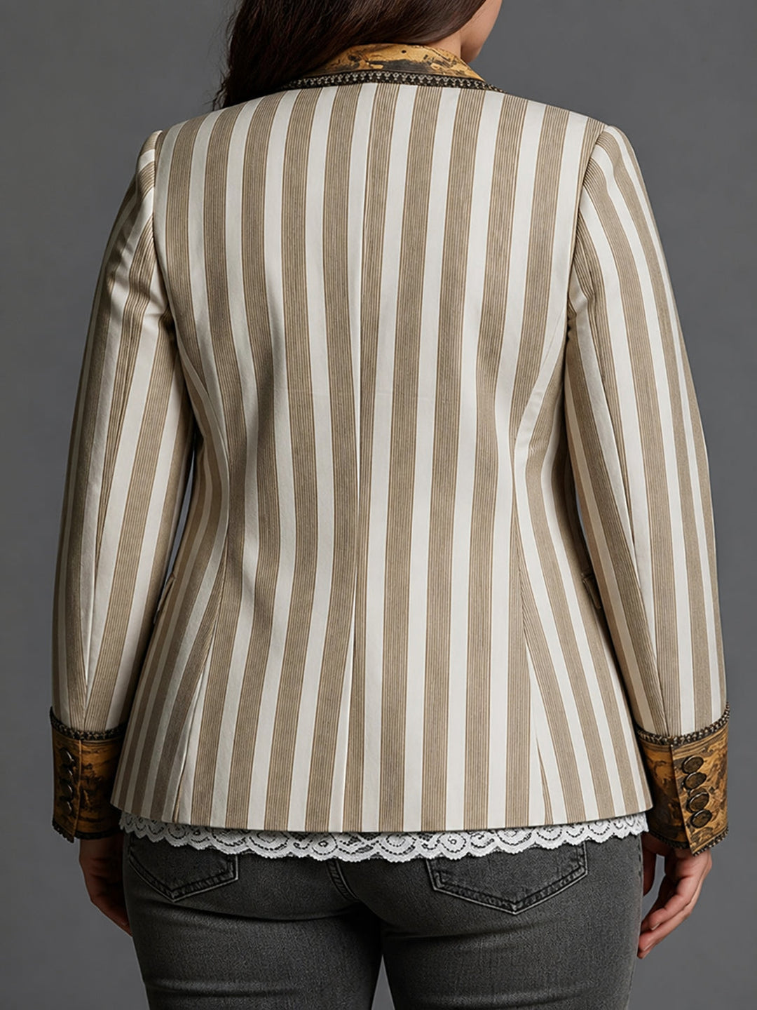 Striped artistic lapel blazer back view