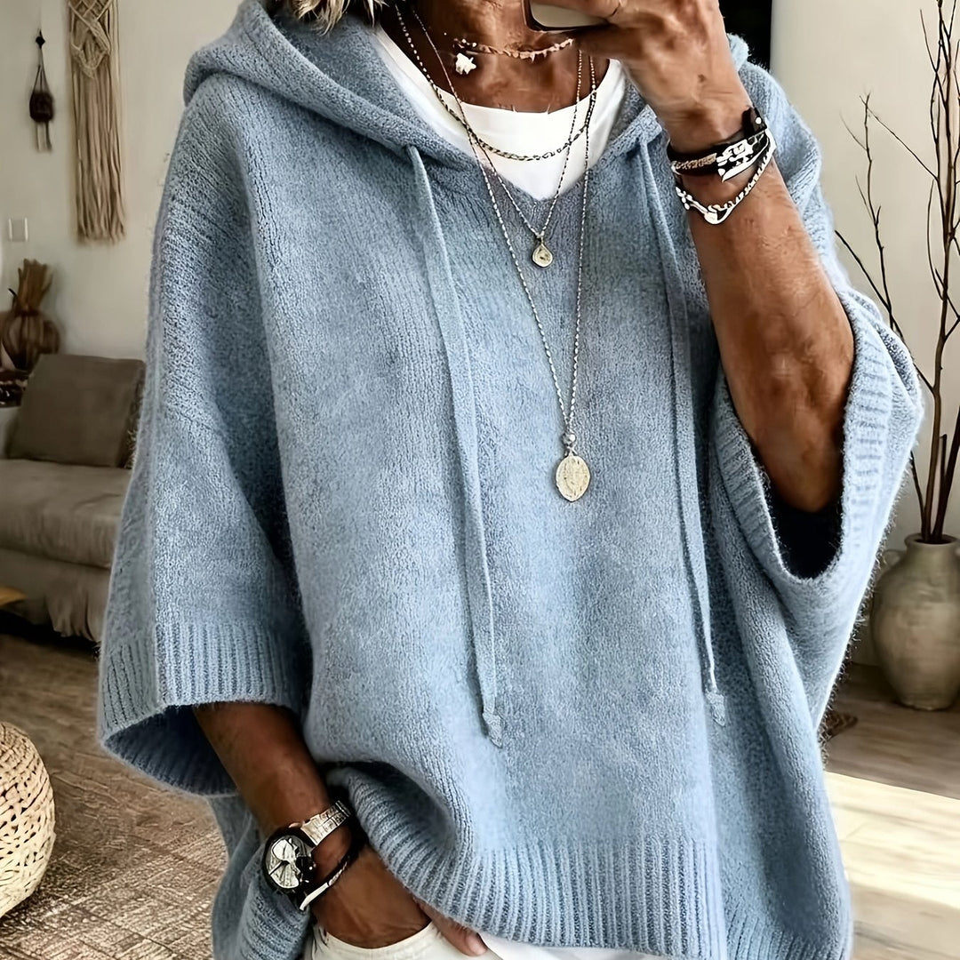 Comfortable Knit Oversized Hoodie for Women with Hooded Neck Half Sleeve Batwing Relaxed Style