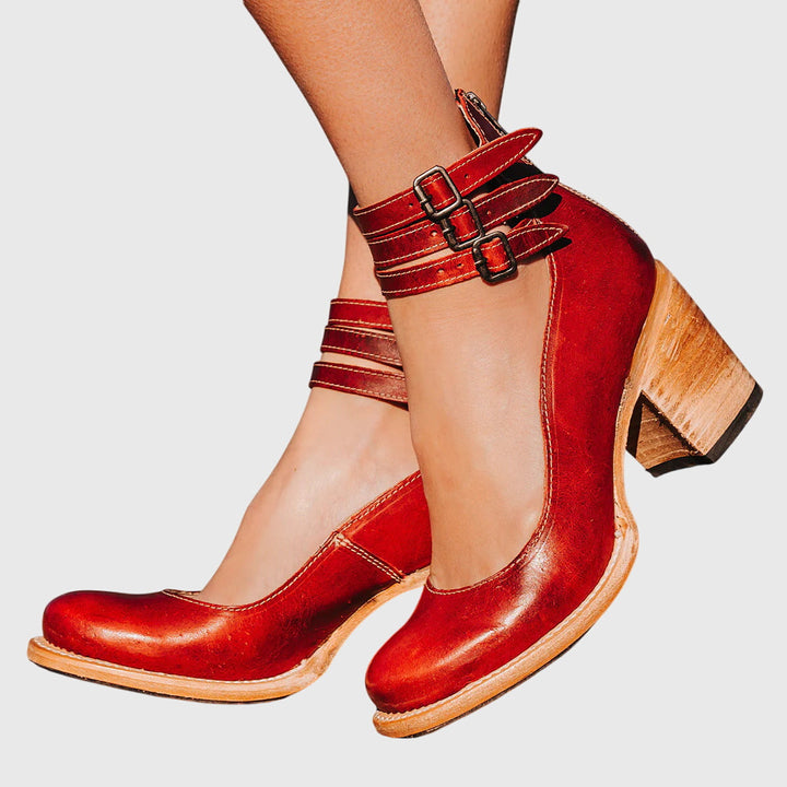 Stylish Boots for Women with Buckle Strap Block Heel Cutout Style