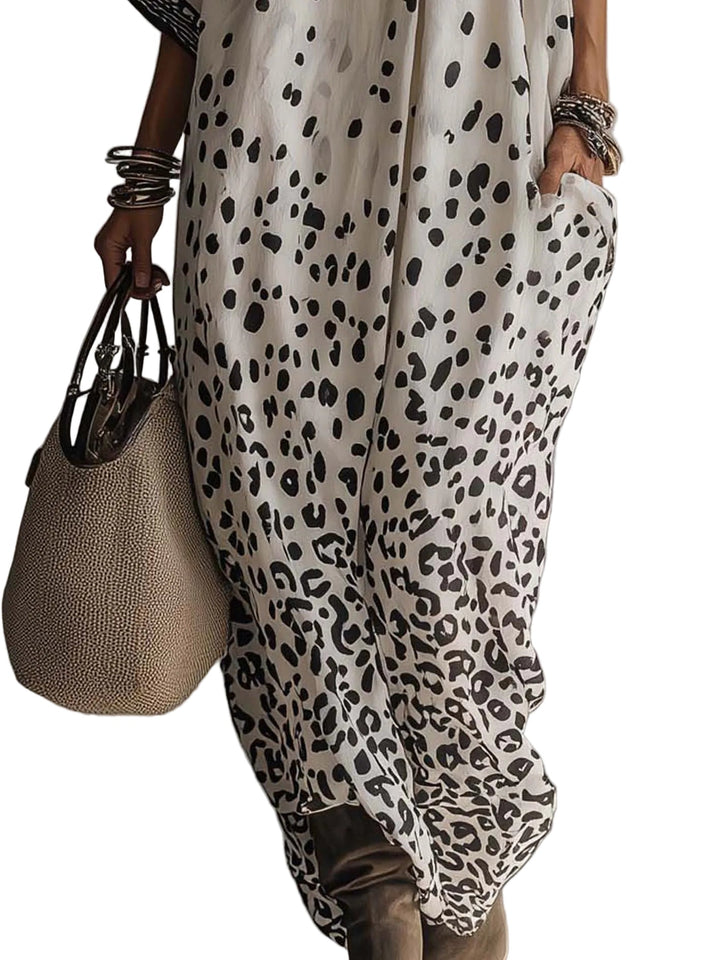 Elena - Light Gray Gradient Leopard Print Chiffon Maxi Dress