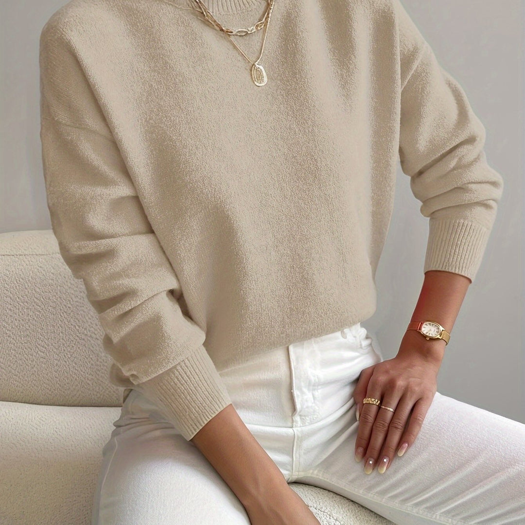 Comfortable Knit Sweater for Women with Mock Neck Long Sleeve Relaxed Oversized Style