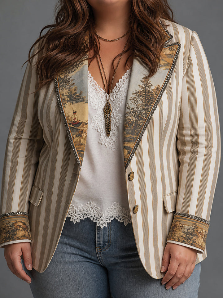 Striped artistic lapel blazer collar detail