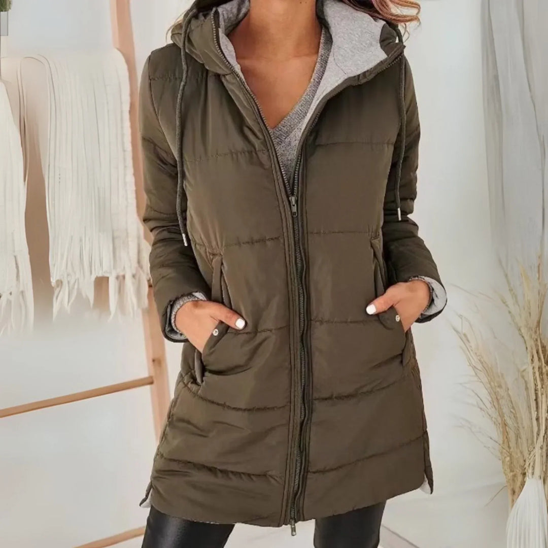 Elegant Puffer Jacket for Women with Hooded Zip Front Drawstring Waist Relaxed Style