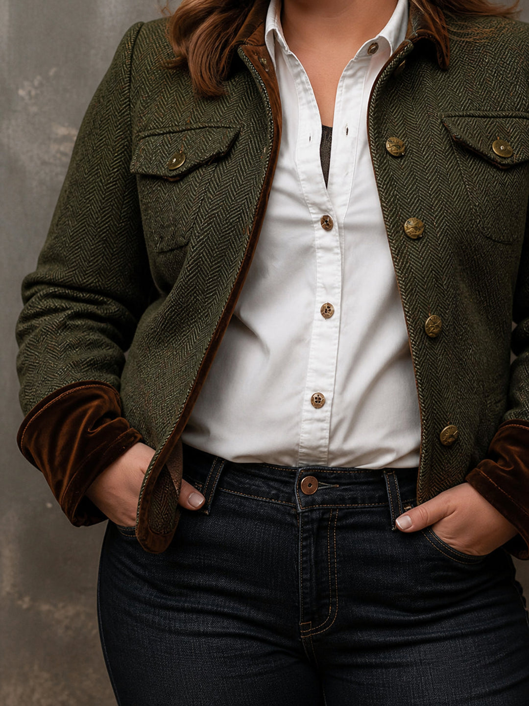 Herringbone blazer pocket detail