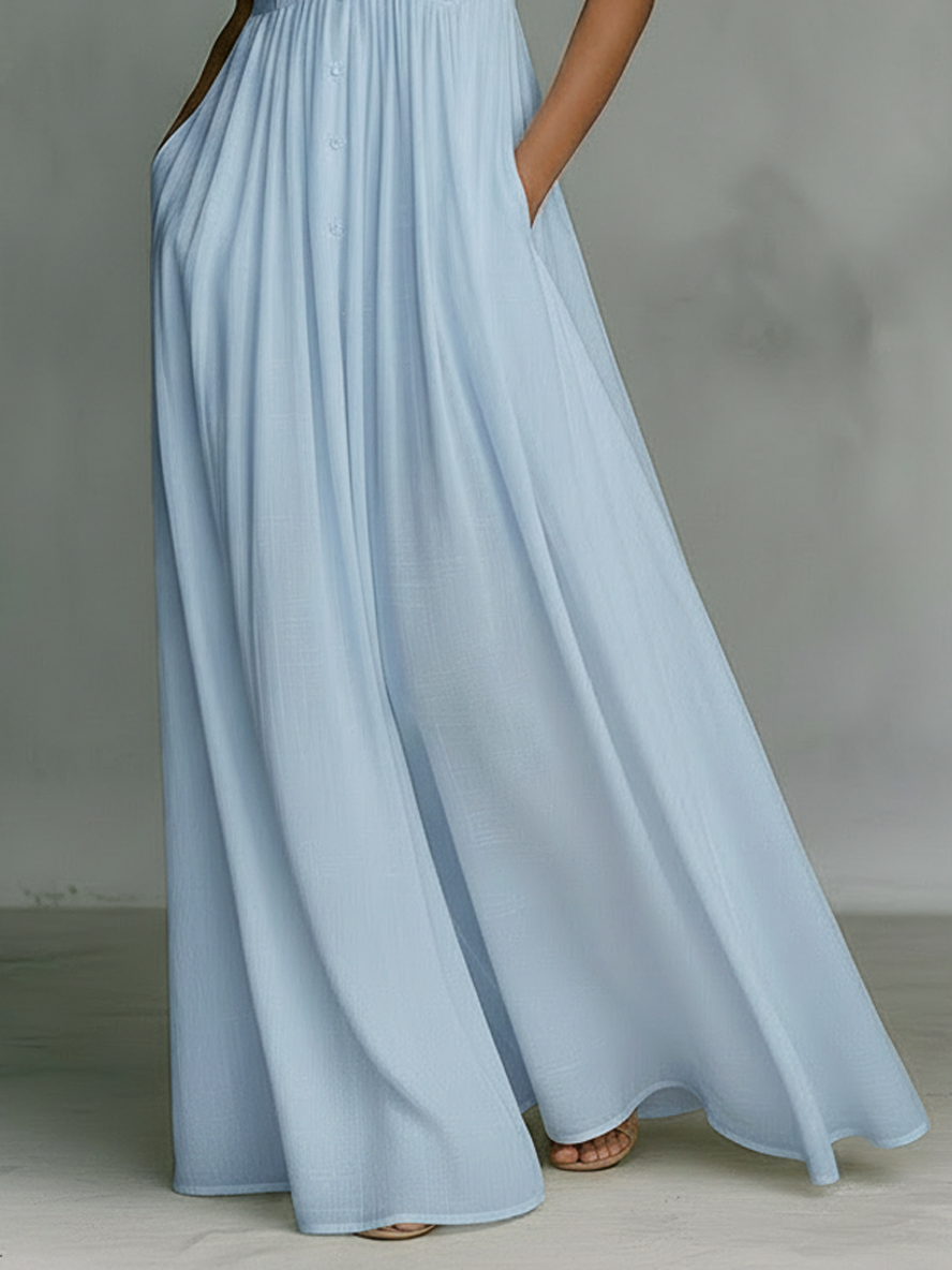 Cotton-linen maxi dress fabric detail