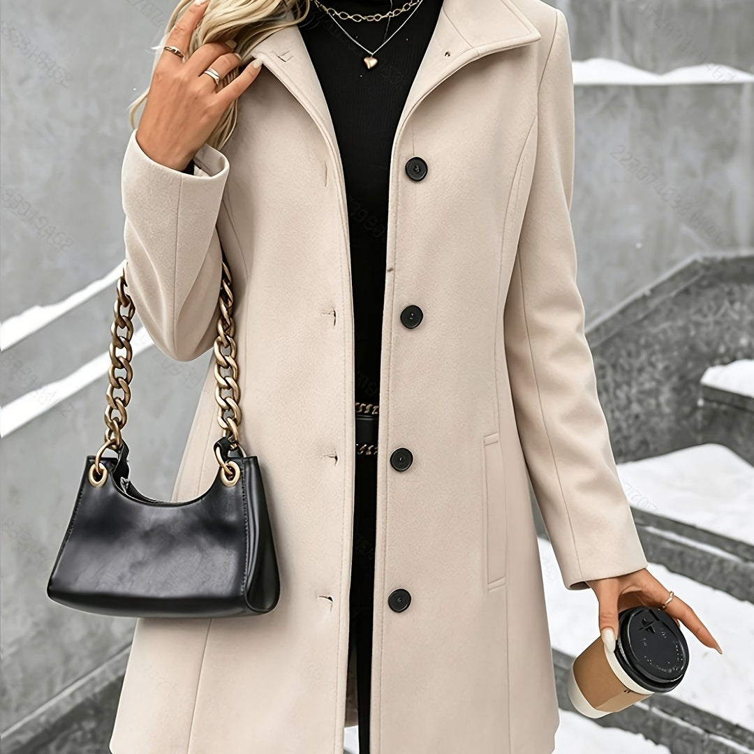 Elegant Wool Coat for Women with Notch Collar Single Breasted Longline Style