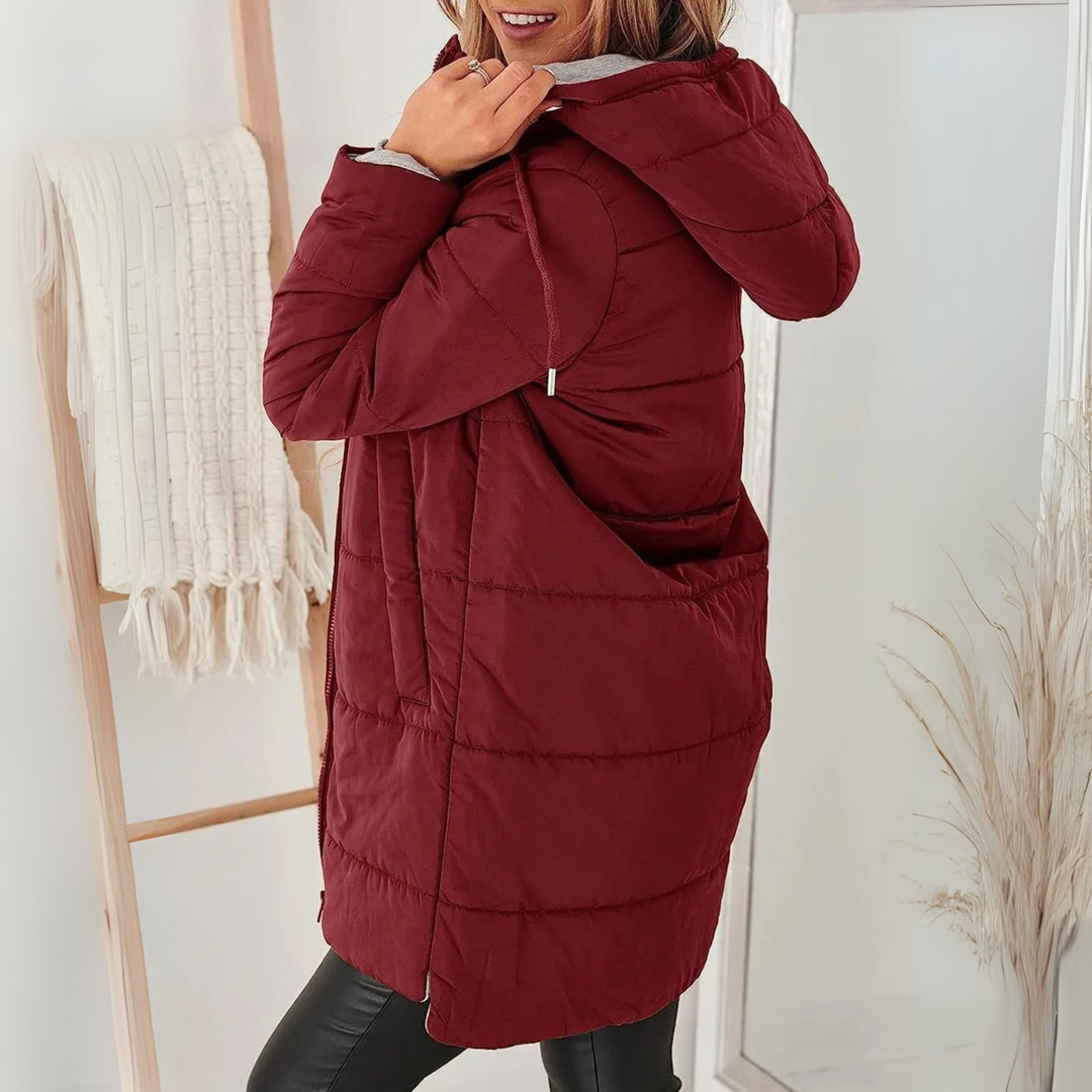 Elegant Puffer Jacket for Women with Hooded Zip Front Drawstring Waist Relaxed Style
