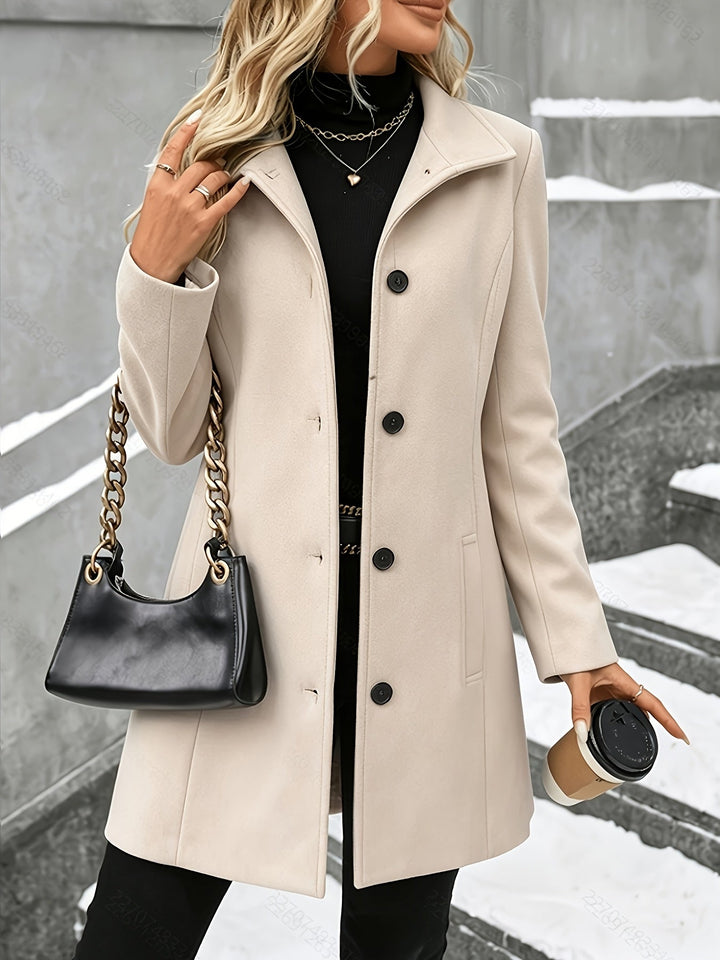 Elegant Wool Coat for Women with Notch Collar Single Breasted Longline Style