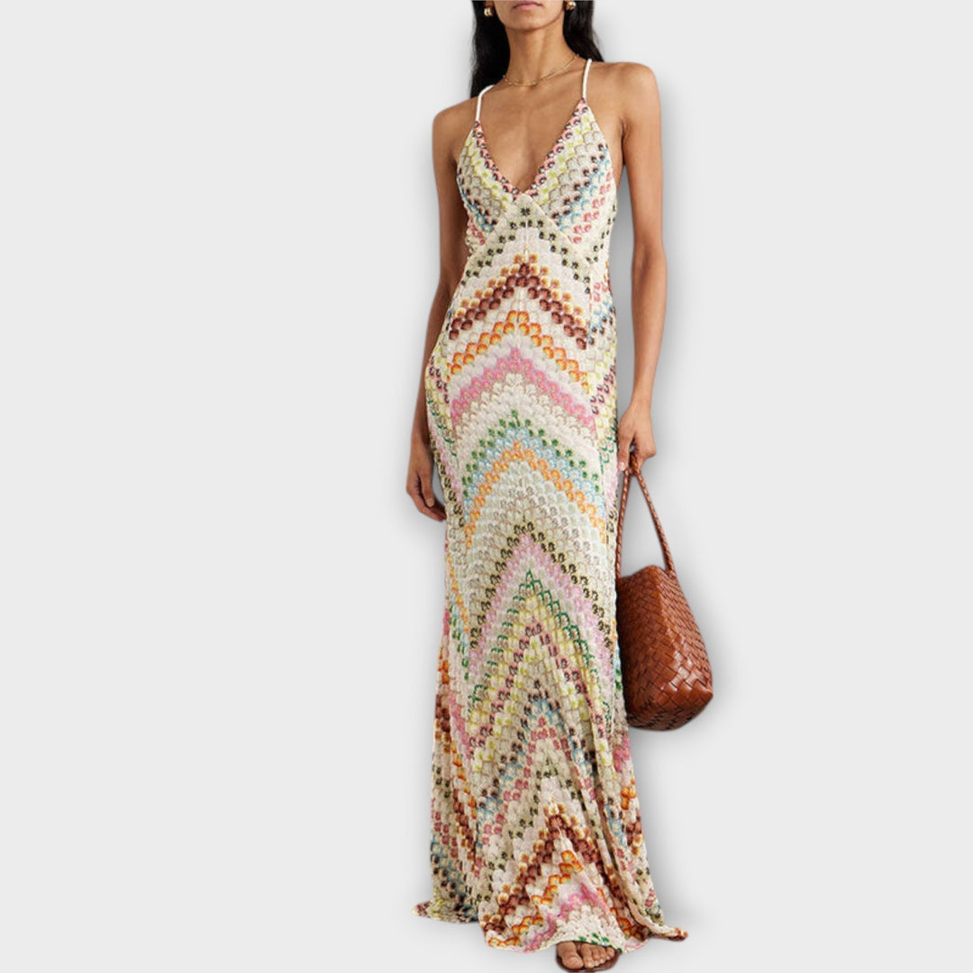 Remi | Colorful Herringbone Pattern Maxi Dress