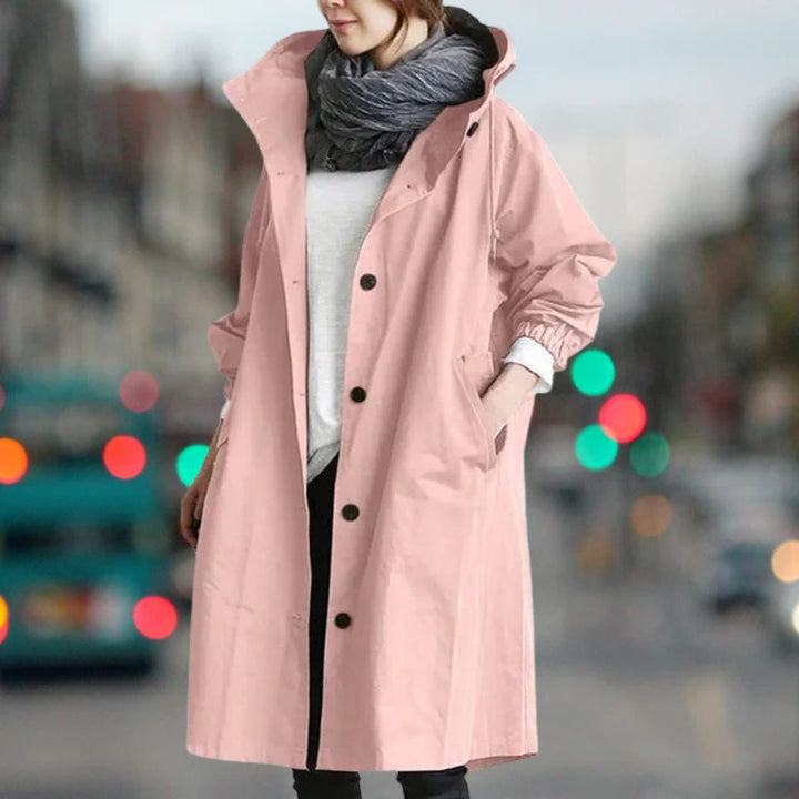Effortless Oversized Trench Coat for Women with Hooded Long Sleeve Button Front Longline Style