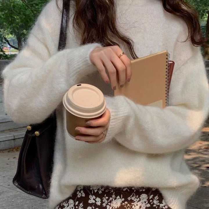 Comfortable Ribbed Knit Sweater for Women with High Neck Long Sleeve Relaxed Oversized Style