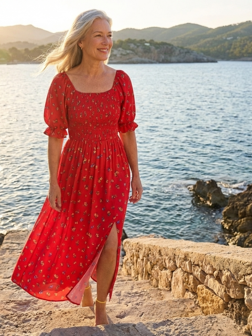 red floral square neck dress Glamorous Curve square neck mini smock dress tie back in red floral