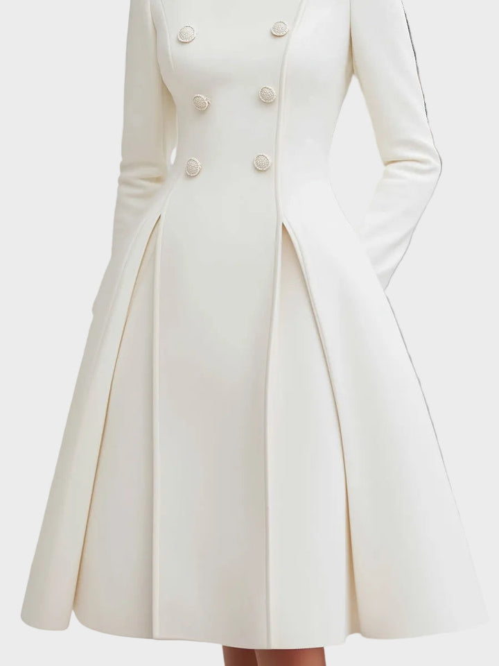 Vinira | Elegant Double-Breasted Flared A-Line Coat Dress