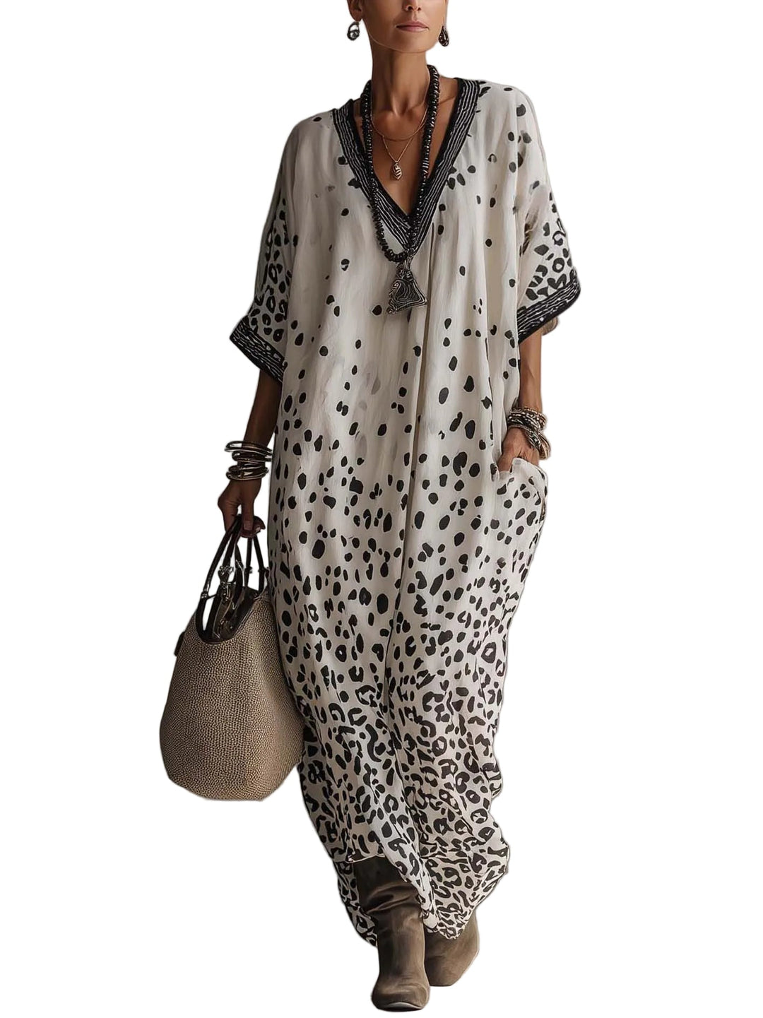 Elena - Light Gray Gradient Leopard Print Chiffon Maxi Dress