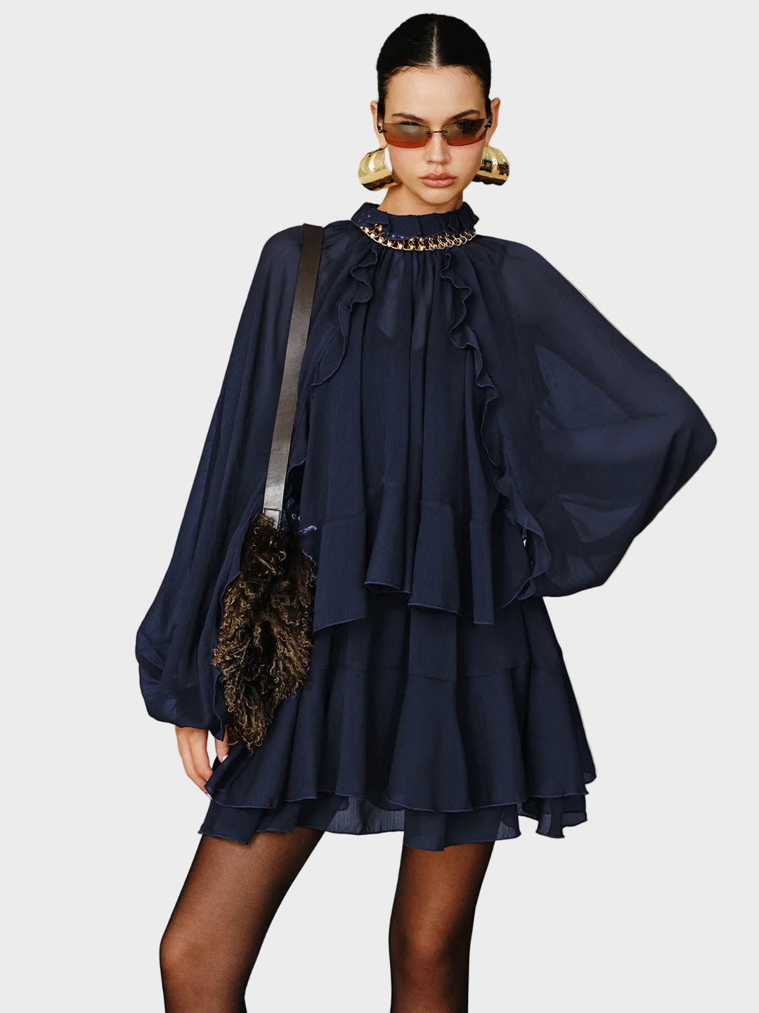 Tiana | Tiered Ruffle Chiffon Mini Dress Set with Liner