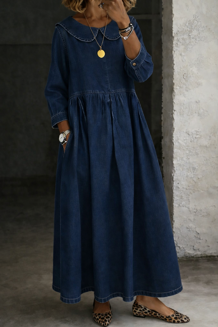 Denim Dress with Peter Pan Collar