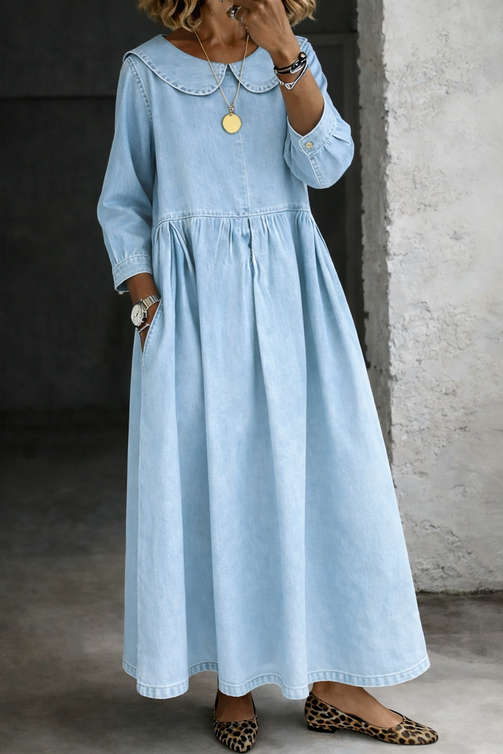 Denim Dress with Peter Pan Collar