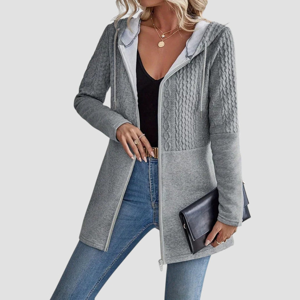 Effortless Cable Knit Cardigan for Women with Hooded Long Sleeve