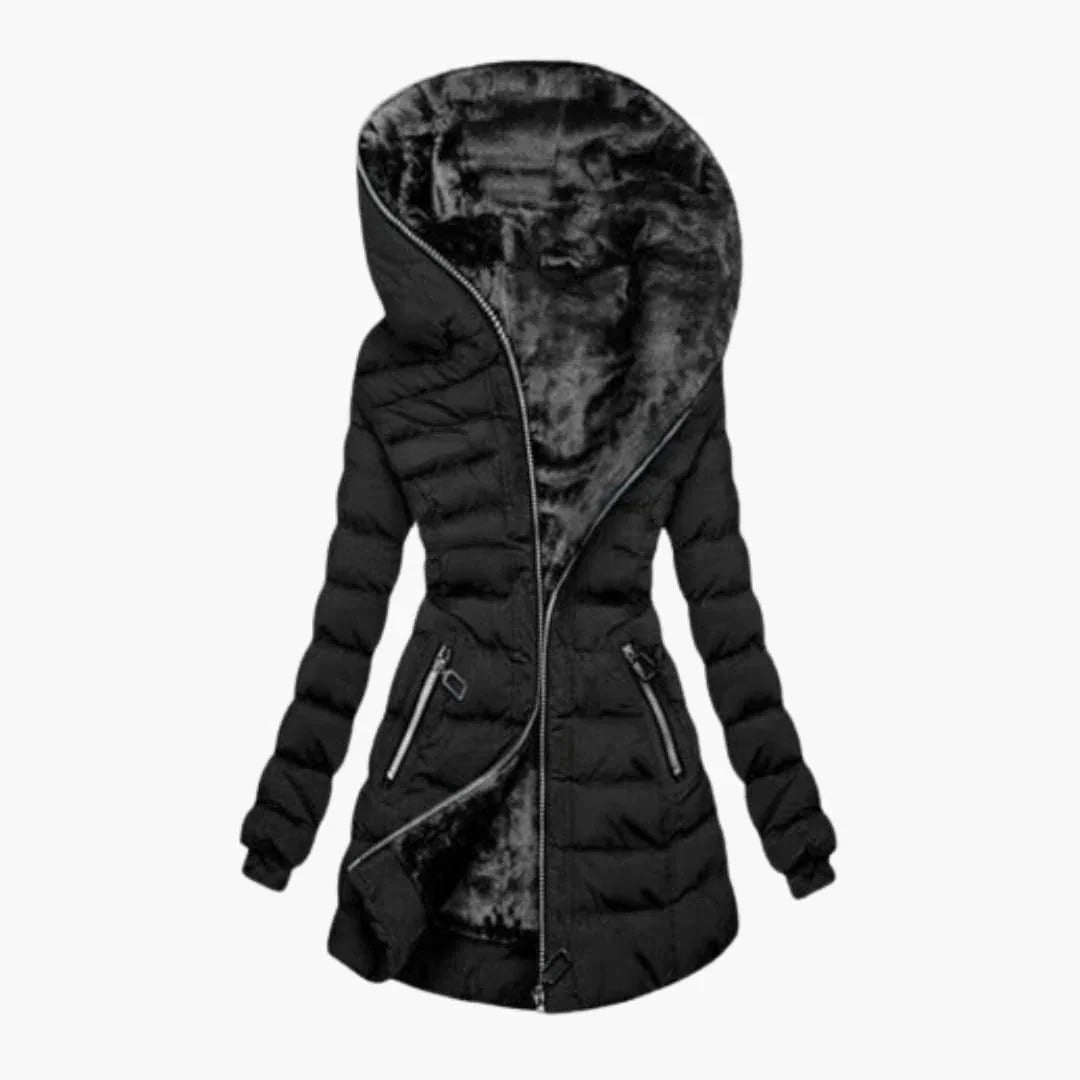 Effortless Quilted Puffer Jacket for Women with Hooded Long Sleeve Faux Fur Lined Longline Winter Style