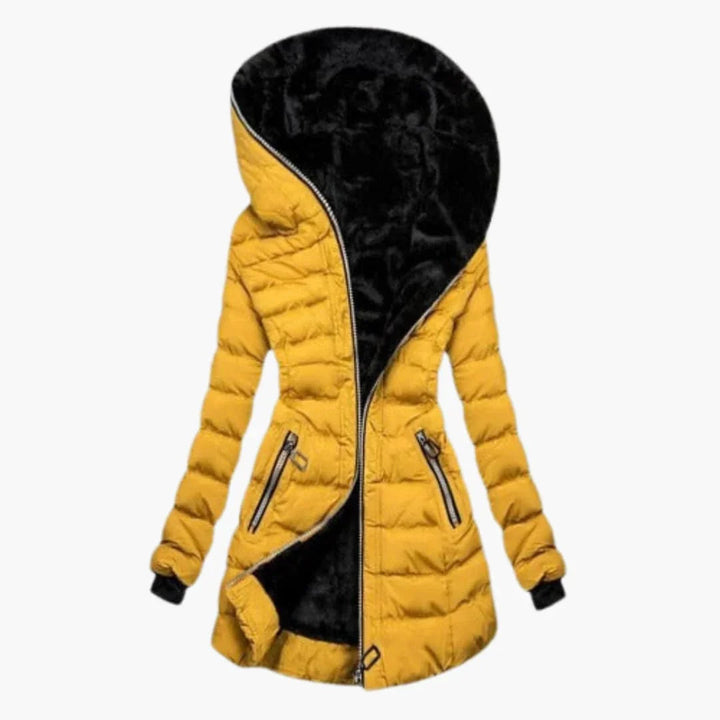 Effortless Quilted Puffer Jacket for Women with Hooded Long Sleeve Faux Fur Lined Longline Winter Style