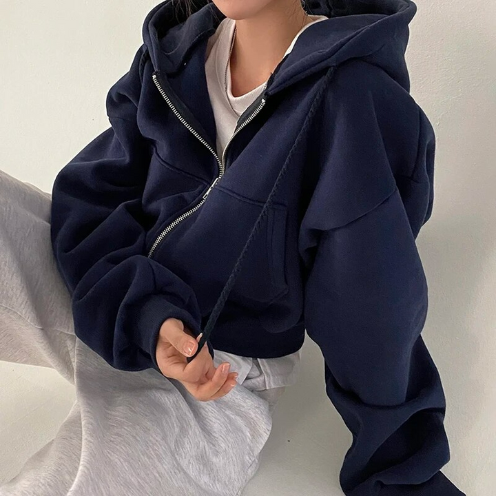 Comfortable Zip Up Hoodie for Women with Drawstring Hood Long Sleeve Cropped Oversized Style
