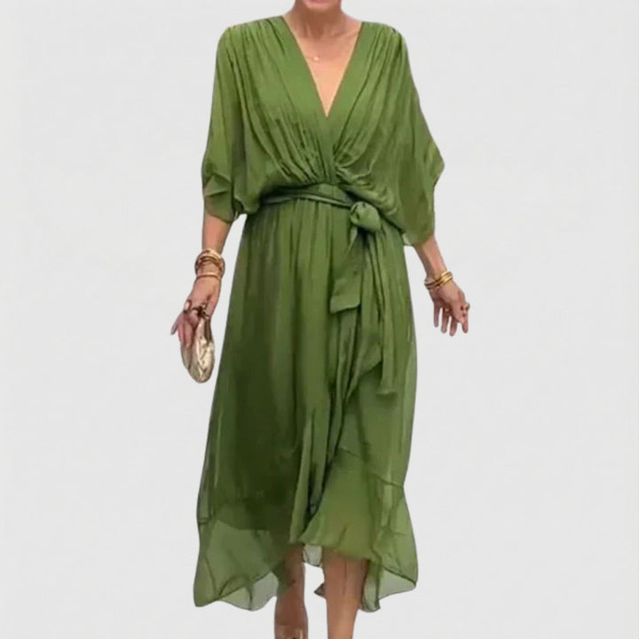 Chic Soft V-Neck Silk Dress