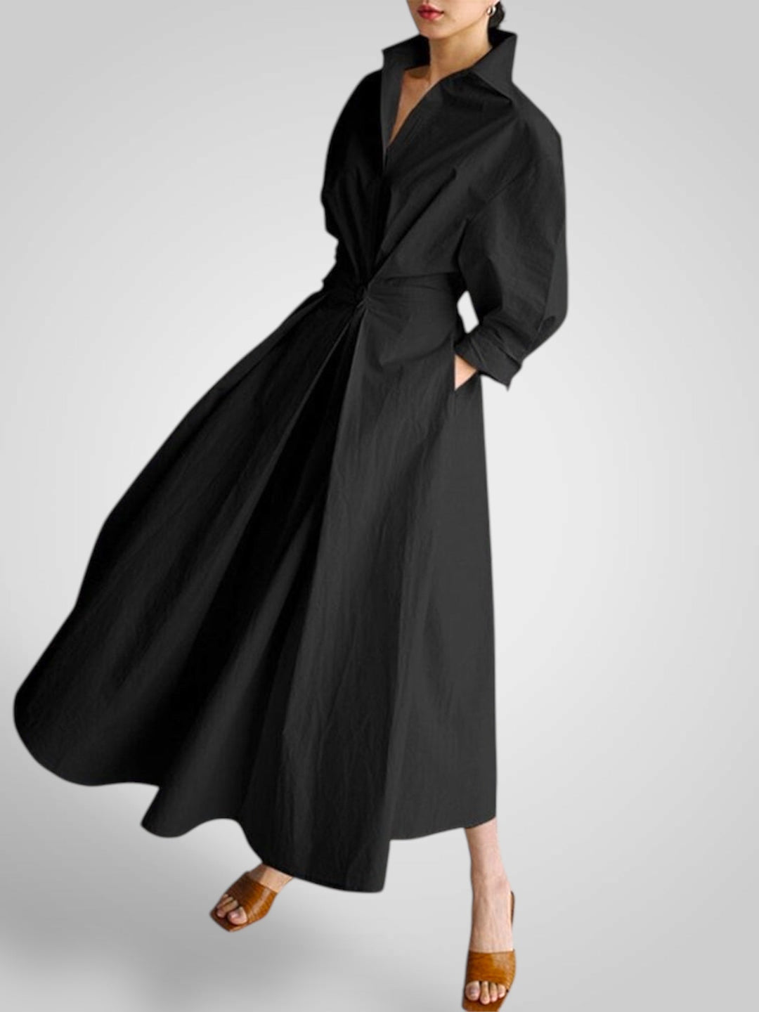 Ella | Women's Maxi Dress with Pockets, Buttons, Long Sleeves