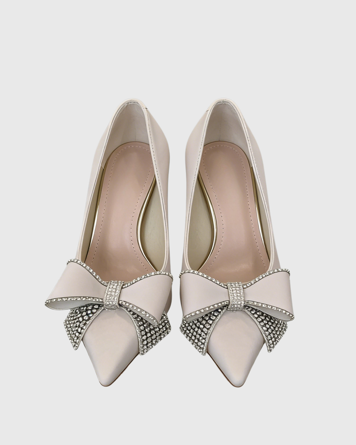 Kia Rhinestone Bow Pumps In White