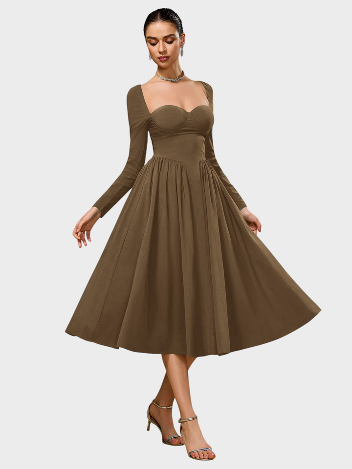 Shannon | A-Line Dress with Long Sleeves and Tie Back