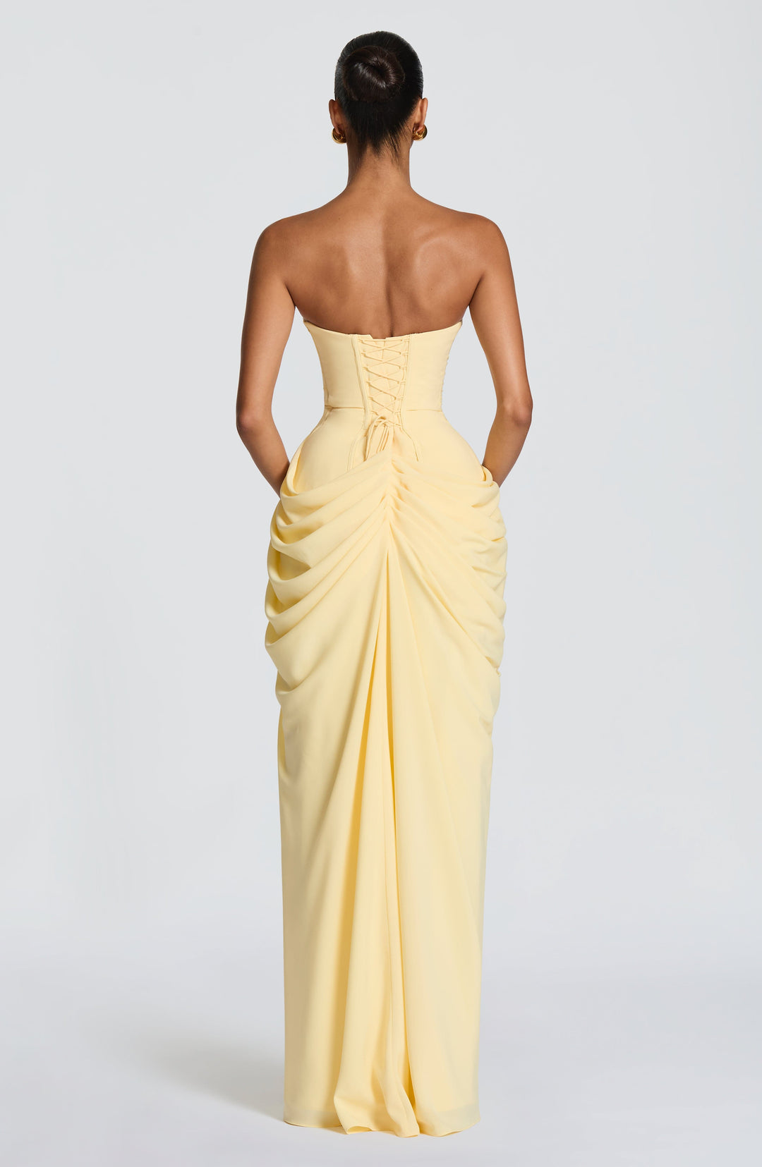 Elegant Draped Maxi Dress for Women with Strapless Sweetheart Ruched Side Slit Autumn Wedding Guest Style