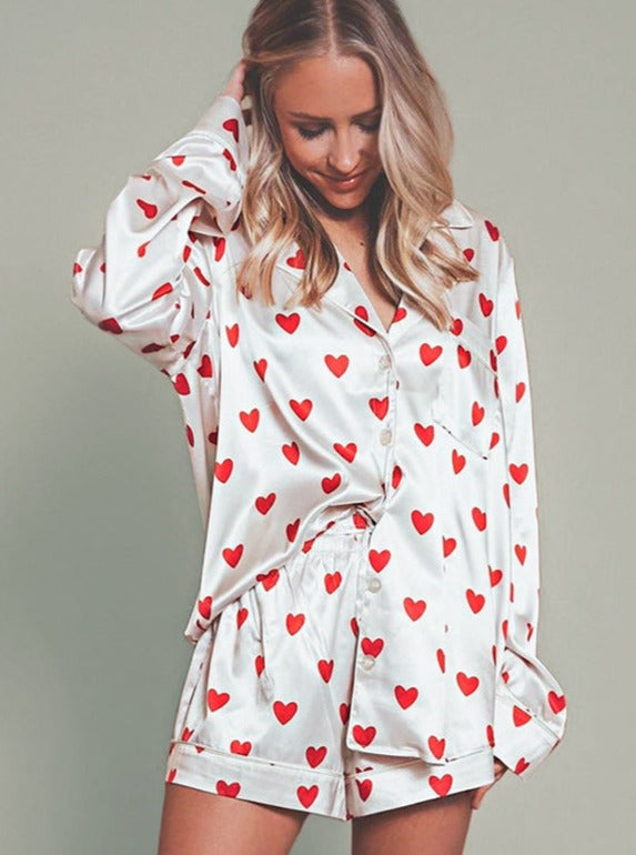 Women's Satin Pajama Set - Zaira Printed Short Sleeve Sleepwear