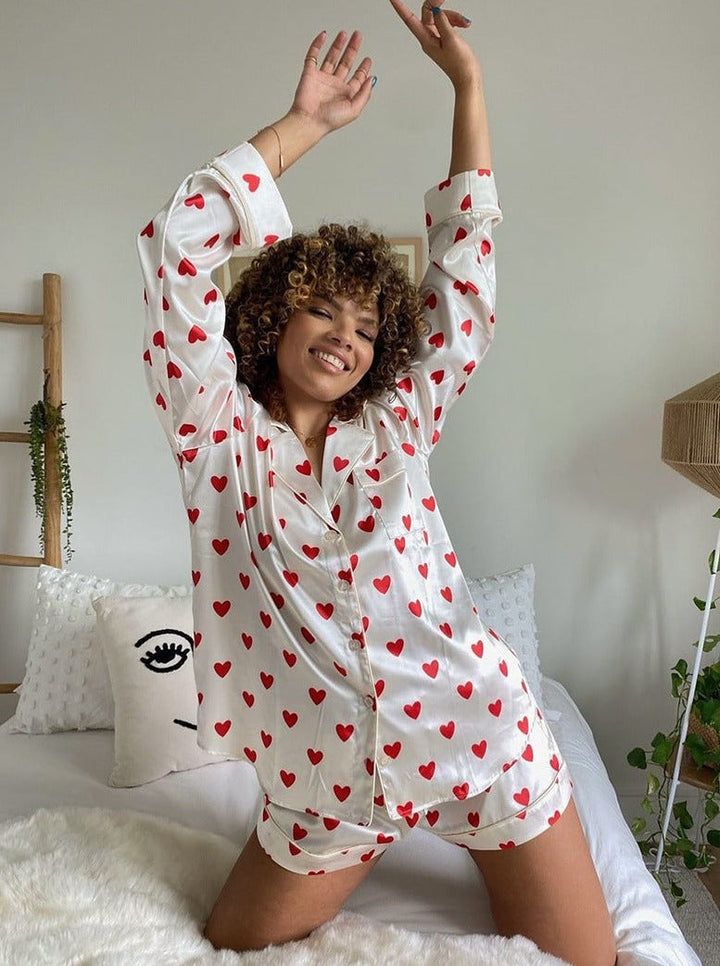 Women's Satin Pajama Set - Zaira Printed Short Sleeve Sleepwear