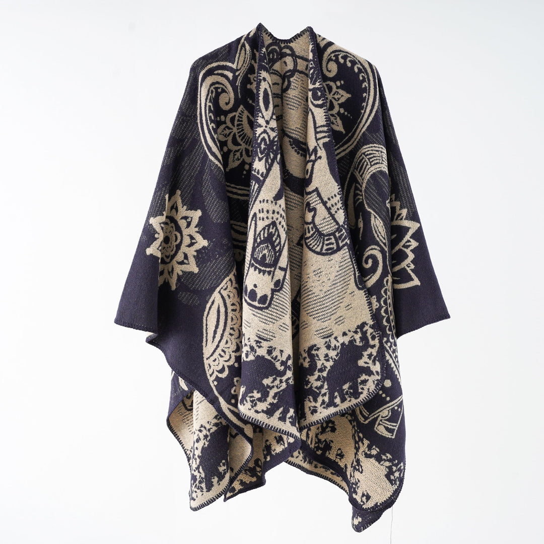 Effortless Paisley Poncho for Women with Open Front Kimono Sleeve Asymmetrical Hem Bohemian Style